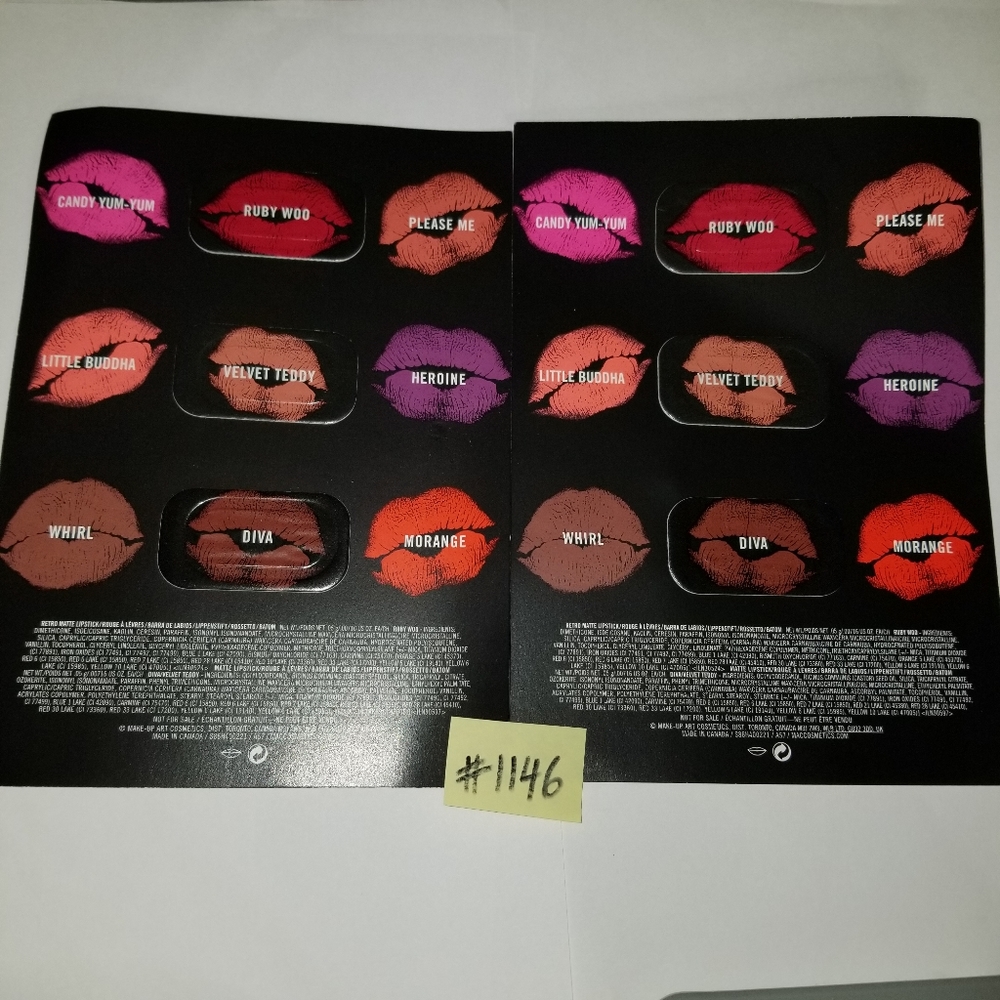 2 Sample Cards MAC Lips Lips Lips Ruby Woo, Velvet